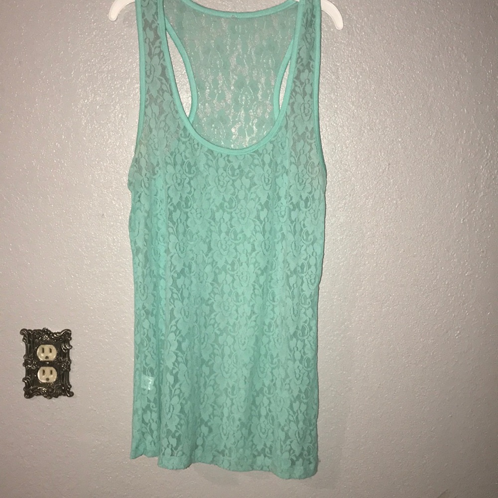 Mint tank top with rose print mesh